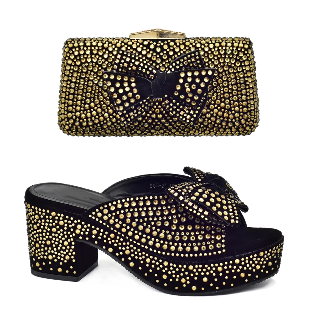 New Arrival Shoes and Bags Set for Women 2025 Women Shoe and Bag Set Decorated with Rhinestone Elegant Woman Heeled Pumps