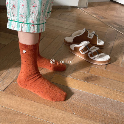SP&CITY Colored Dotted Sheep Woolen Socks Women's Winter Warm Keeping Middle Tube Socks Casual Thick Korean Fashion Stockings