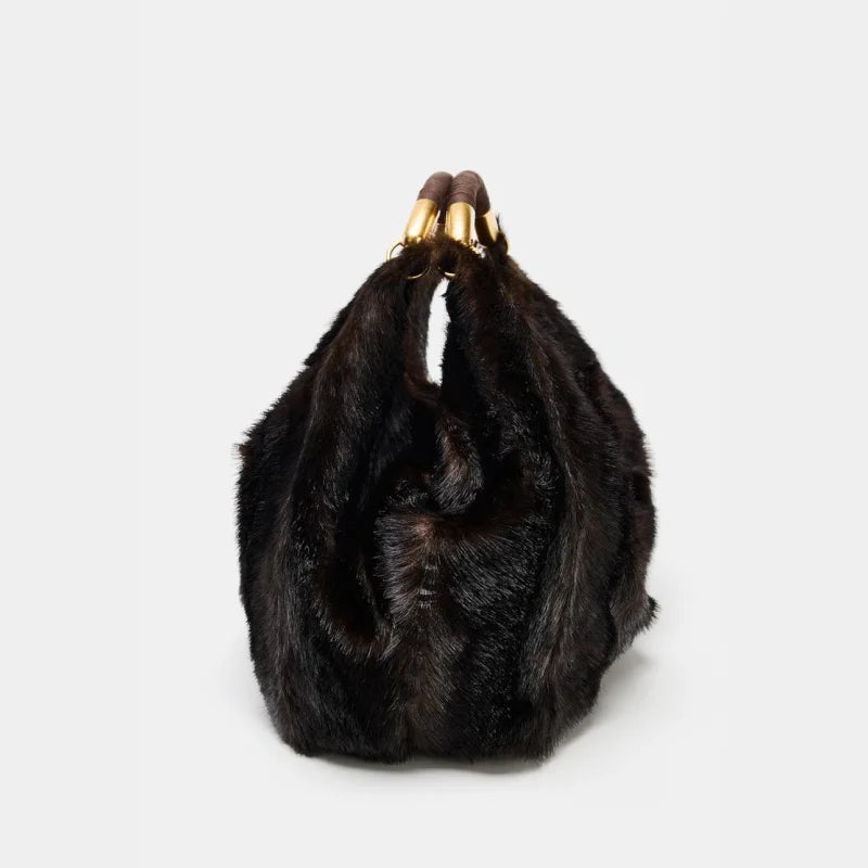 MAXI FAUX FUR BAG, Fuzzy Fur Fluffy Large Handbag, Women's Fashionable Tote Bag, Elegant Ladies Luxury Designer Shoulder Bags