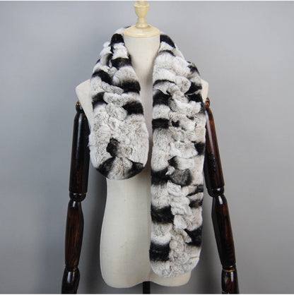 Winter Women Knitted Real Rex Rabbit Fur Scarf Natural Soft Long Style Rex Rabbit Fur Muffler Lady Warm 100% Genuine Fur Scarves