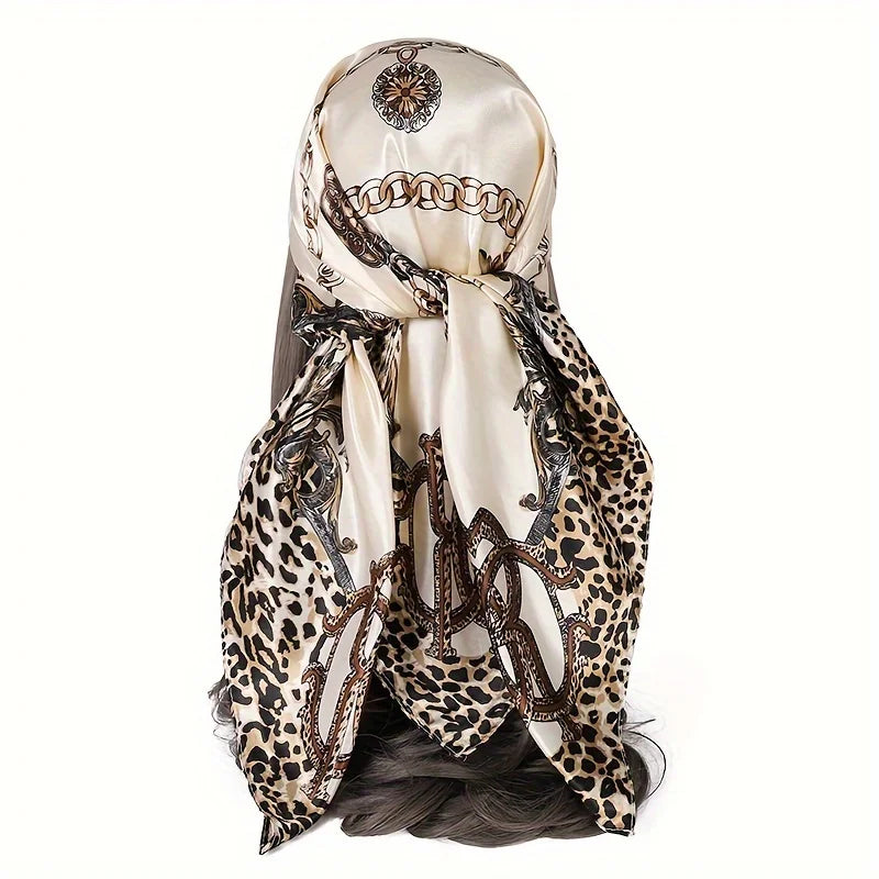 Handkerchiefs Hair Silk Scarf 90*90cm Print Satin Big Square Silk Scarves Shawls for Women Luxury Brand Designer Hijab Headband