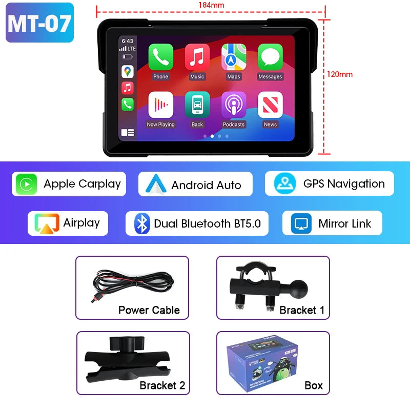 7 inch Portable Motorcycle Navigation Support 2K Camera  IPX7 Waterproof LCD Display For Wireless CarPlay Android Auto