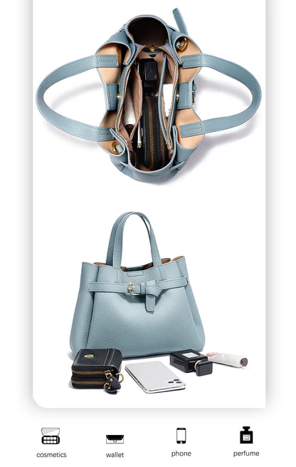 Zency Fashion Genuine Leather Top-handle Bag For Women Luxury Designer Crossbody Bag Zipper Purse Elegant OL Work Bag Tote Sac