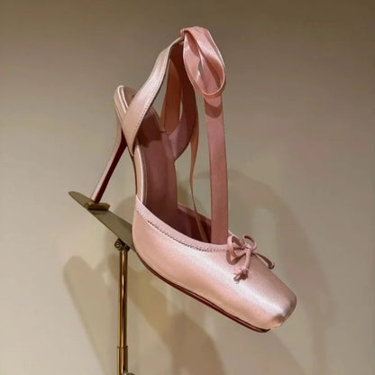 Luxury Design Woman Sandals 2025 Summer High Quality Square Satin High-heeled Female Shoes With Ankle Straps Wedding Flip Flops