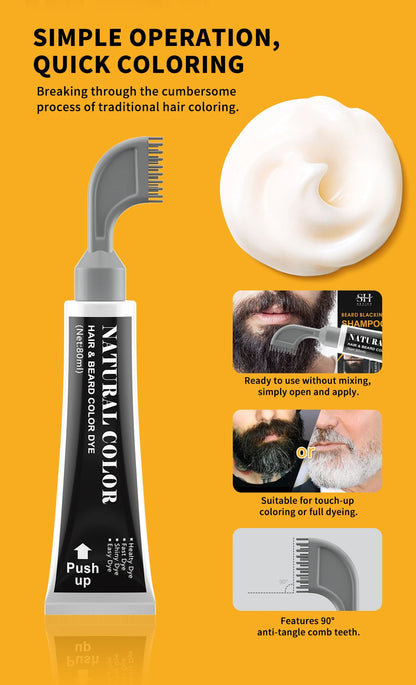 80ml Hair Dye Cream Black Beard Dye Cream For Men Permanent Plant Beard Dye Shampoo Fast Cover White Grey Beard Hair Care