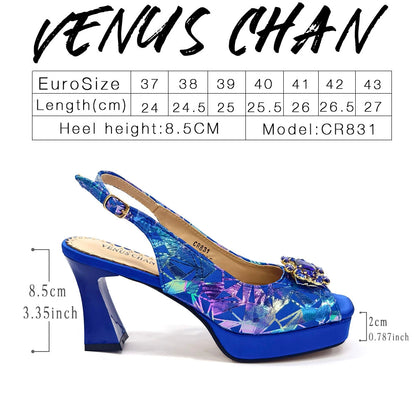 Venus Chan 2025 Elegant Peep-Toe Heels for Women - Perfect Italian Party Shoes & Bag Set with Sparkling Diamond Accents