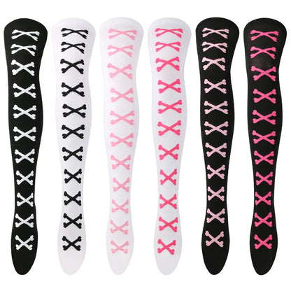Womens Bone Thigh High Stockings Ladies Halloween Girls Black White Pink Long Over Above Knee Socks Tall Funny Cosplay Harajuku