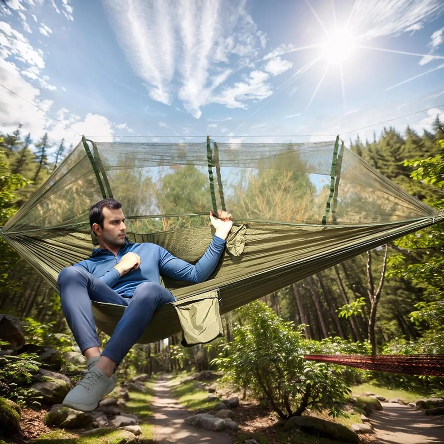 Camping Hammock, Portable Hammocks with Mosquito Net, Hammock Tent, for Outside,  Hiking, Travel Gear Must Haves, Breathable.