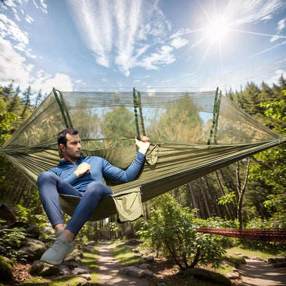 Camping Hammock, Portable Hammocks with Mosquito Net, Hammock Tent, for Outside,  Hiking, Travel Gear Must Haves, Breathable.