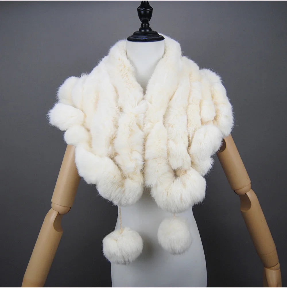 New Lady Winter Real Rabbit Fur Scarf Natural Warm Soft Rabbit Fur Shawl Women Fashion Outdoor Knit 100% Real Rabbit Fur Scarves