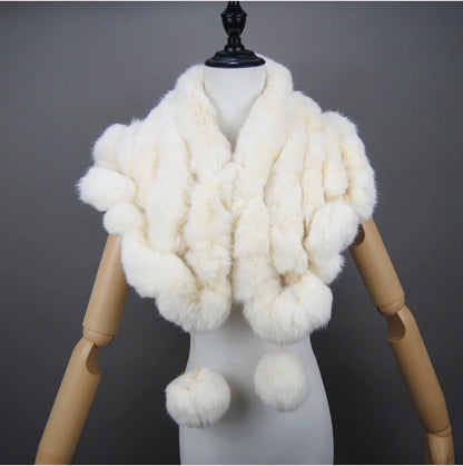 New Lady Winter Real Rabbit Fur Scarf Natural Warm Soft Rabbit Fur Shawl Women Fashion Outdoor Knit 100% Real Rabbit Fur Scarves