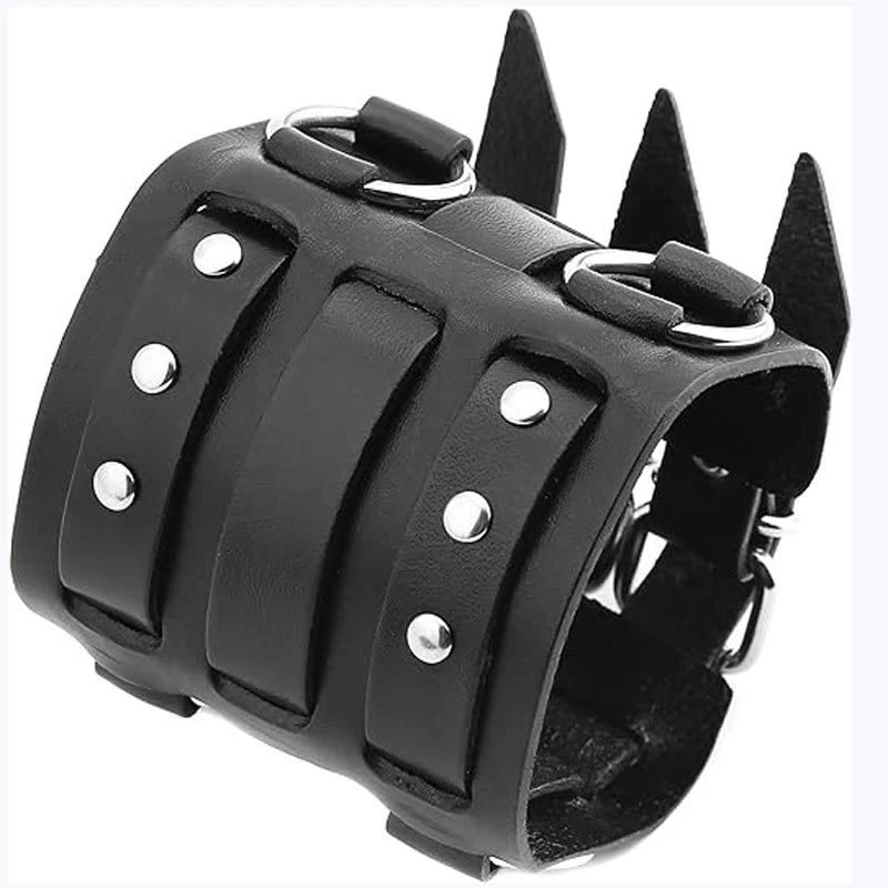 Wide Cuff Wrap Gothic Wristband Punk Rock Biker Wide Strap Leather Bracelet