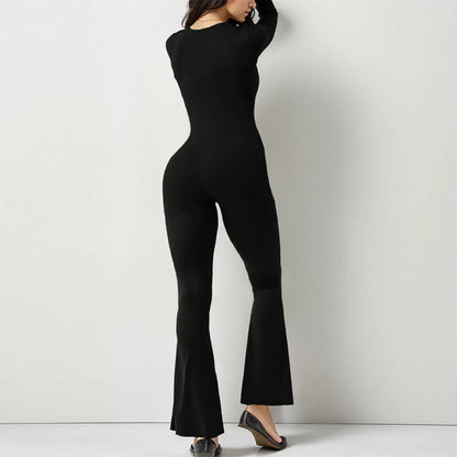 New Popular Women Wide Leg Yoga Bodysuit Outfit One Piece Gym Fitness High Quality Sport Long Sleeve Plus Size Jumpsuit