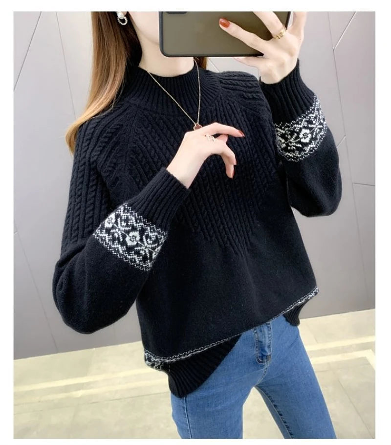 2024 Fashion Basic Autumn Winter Merino Wool Sweater Mock Neck Cashmere Pullover Solid Color Soft Long Sleeve Clothing Tops
