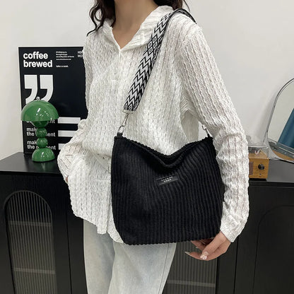 Solid Color Corduroy Messenger Bag Versatile Handbag Women Shoulder Crossbody Bags Casual Chic Bucket Women‘s Bag Bolsos Mujer