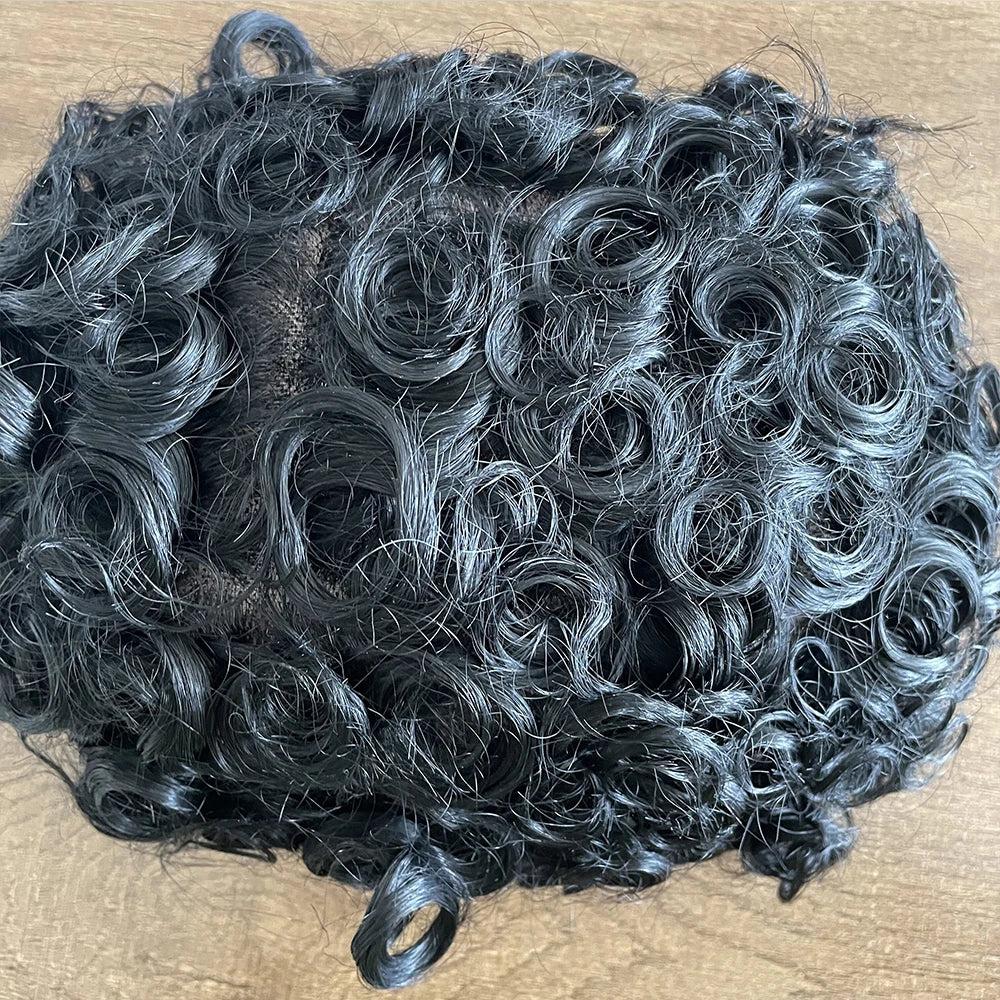 20mm Curly Blonde Brown Black Weave Toupee Man 100% Human Hair Wig Mono Lace&NPU Toupets for Men #4 System Capillary Prosthesis
