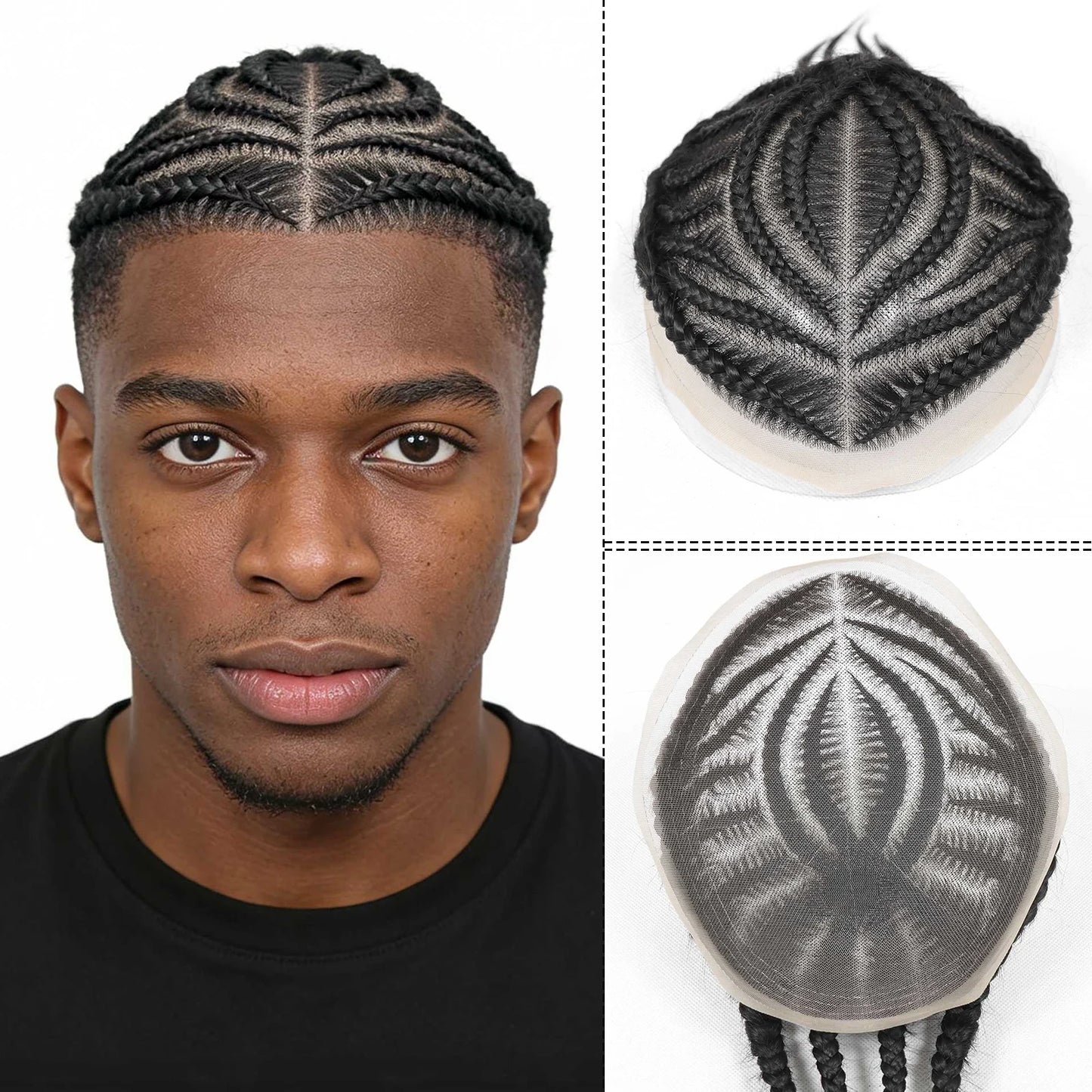 Cornrow Box Braided Men's Toupee Full Lace Male Toupee For Men Hairpieces Black Human Hair Wigs Replacement Systems Hair Patch