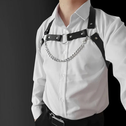 Man Leather Punk Chest Straps Harness Belt Carnivals Dance Costume