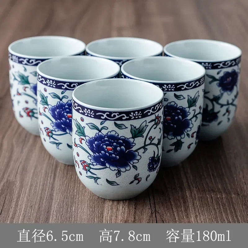 Household Porcelain Teapot Ceramic Large Capacity Pot Blue and White Retro Loop Handle Beam