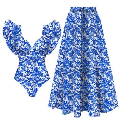 2026 New Sexy Ruffle Bikini Set Printed Brazilian Biquini Women Swimwear Skirt Bathing Suit Girls Summer Beachwear Dress