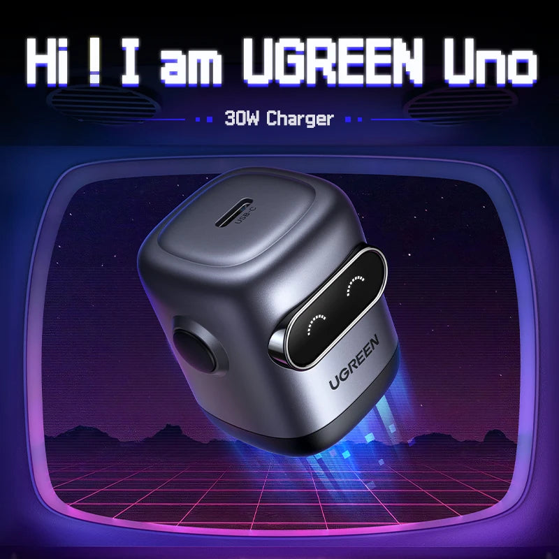 【US Plug】UGREEN Robot Design 30W GaN Charger QC4.0 3.0 PPS PD3.0 Fast Charger For iPhone 16 15 14 Pro Samsung Xiaomi iPad Air