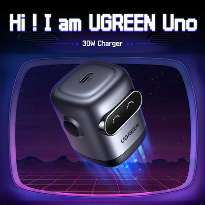 【US Plug】UGREEN Robot Design 30W GaN Charger QC4.0 3.0 PPS PD3.0 Fast Charger For iPhone 16 15 14 Pro Samsung Xiaomi iPad Air