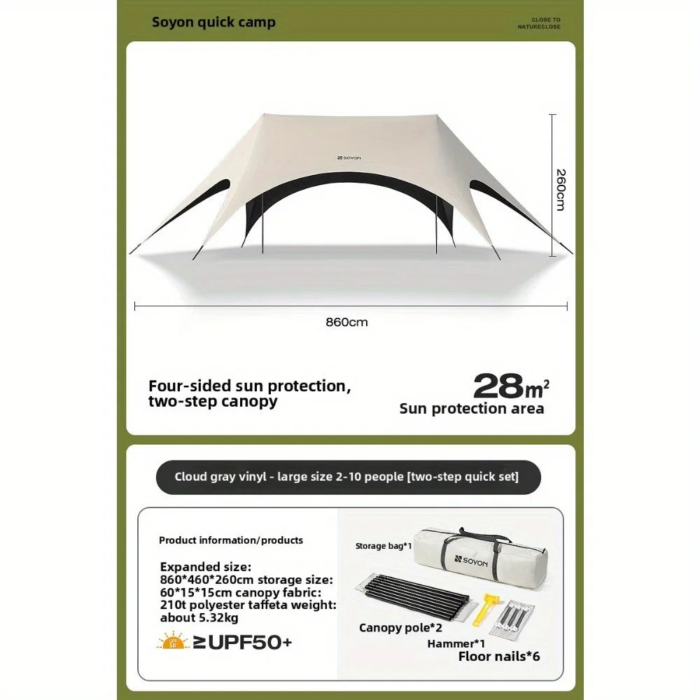 Outdoor camping blackout hexagonal canopy tent instant pop-up sunshade with table and chairs easy to set up for lazy campers