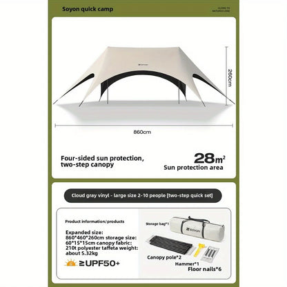 Outdoor camping blackout hexagonal canopy tent instant pop-up sunshade with table and chairs easy to set up for lazy campers