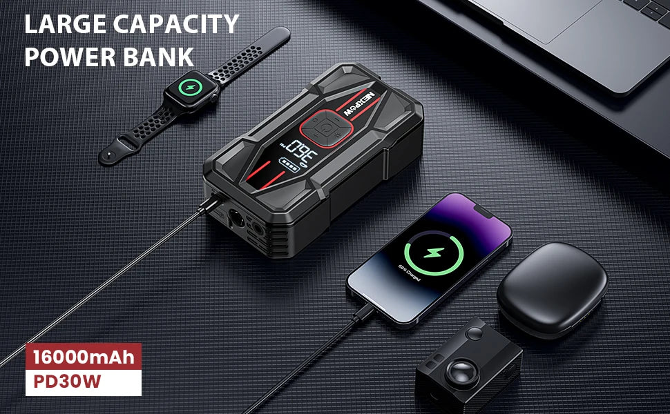 NEXPOW 3000A Car Jump Starter & Air Compressor - 12V 59.2Wh Portable Battery Booster with PD 30W Fast Charge, 150PSI Air Pump, S
