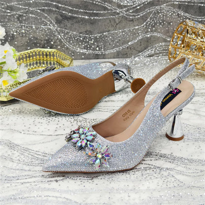 New Arrival African Women Shoes Decorated with Rhinestone Shoes for Women 2025 Designer Luxury Plus Size 43 Wedding Shoes Bride