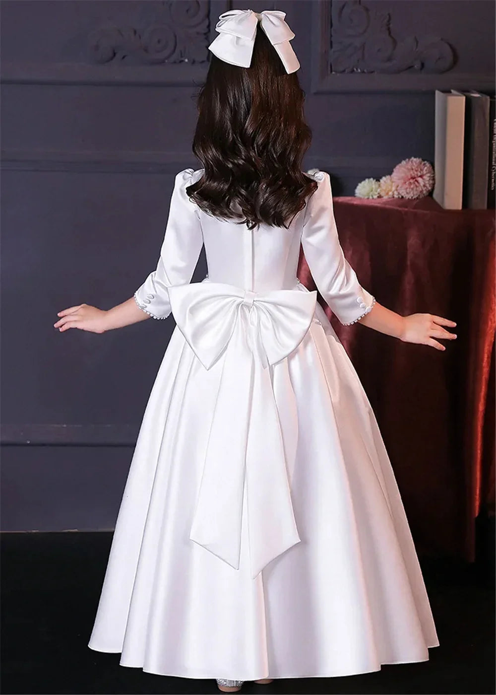 Lovely White Satin Flower Girl Dress for Wedding Dresses Little Princess Bow Kids Birthday Party Evening Customise Gowns