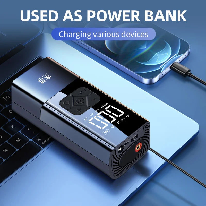 Car Tire Inflator with Professional Car Jump Starter Portable Car Starter Battery Charger 12V 2500A Booster 150PSI Air Pump