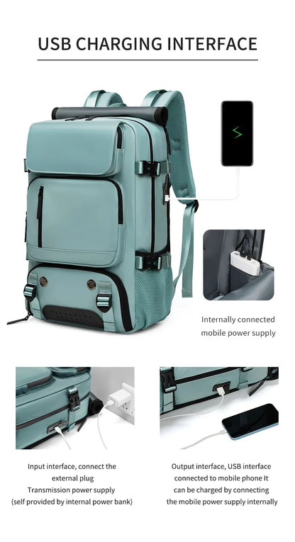 Large Travel Backpack Boardable Backpack USB Charging Waterproof Outdoor Travel Backpack Independent Shoe Compartment