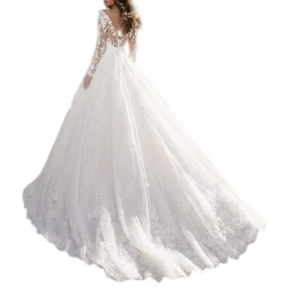 Detail Lace Cocktail Party Dress Floral Embroidere Maxi Dress Women Wedding Bride Dress Lace Long Sleeve Back Zipper Lace