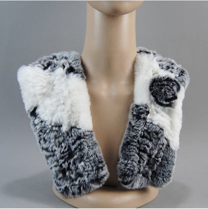 Hot Russian Women Knit Real Rex Rabbit Fur Scarf Lady Fashion Floral Rex Rabbit Fur Mufflers Hot Winter Warm Natural Fur Scarves