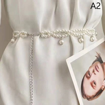 100cm Temperament Elegant Pearl Belt Waist Belt Female Girls Dress Crystal Strap Pearl Wedding Chain Belts Girl Accessories