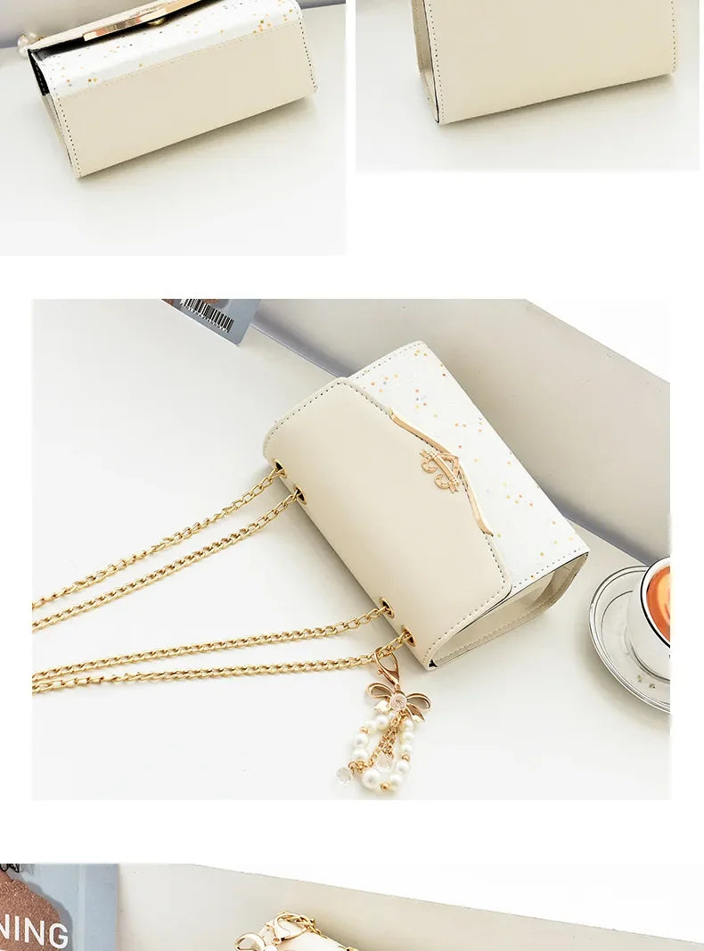 Pouch Ladies PU Leather Handbag with Tassel Pendant Fashion Messenger Bag Women Trendy Sequin Single Shoulder Bags