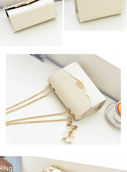 Pouch Ladies PU Leather Handbag with Tassel Pendant Fashion Messenger Bag Women Trendy Sequin Single Shoulder Bags