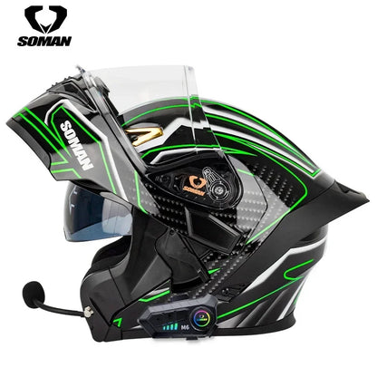 SOMAN Modular Helmet Flip Full Face Motorcycle Helmet Dual Visor Lens Racing Casco casque moto approved 오토바이핼멧