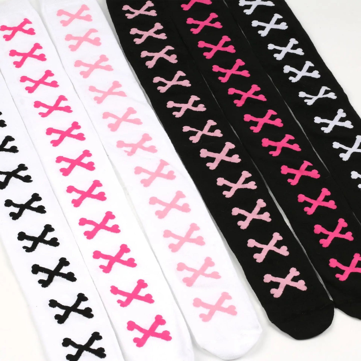 Womens Bone Thigh High Stockings Ladies Halloween Girls Black White Pink Long Over Above Knee Socks Tall Funny Cosplay Harajuku