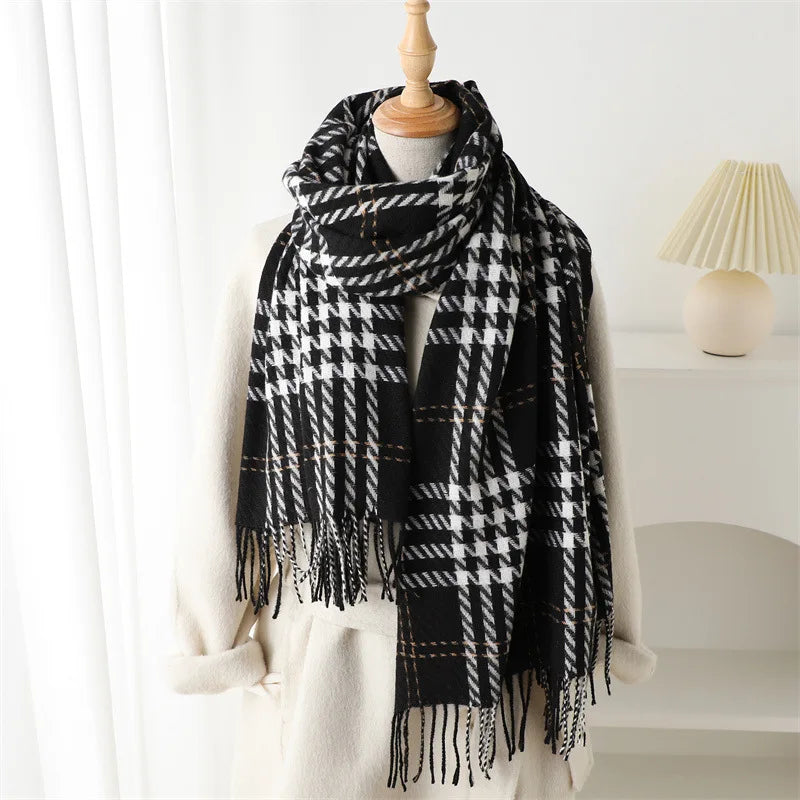 Houndstooth Scarf Men Women Autumn Winter Cashmere Scarves Wrap Student Fashion Thicken Warm Long Tassel Shawl Lady Bufanda New