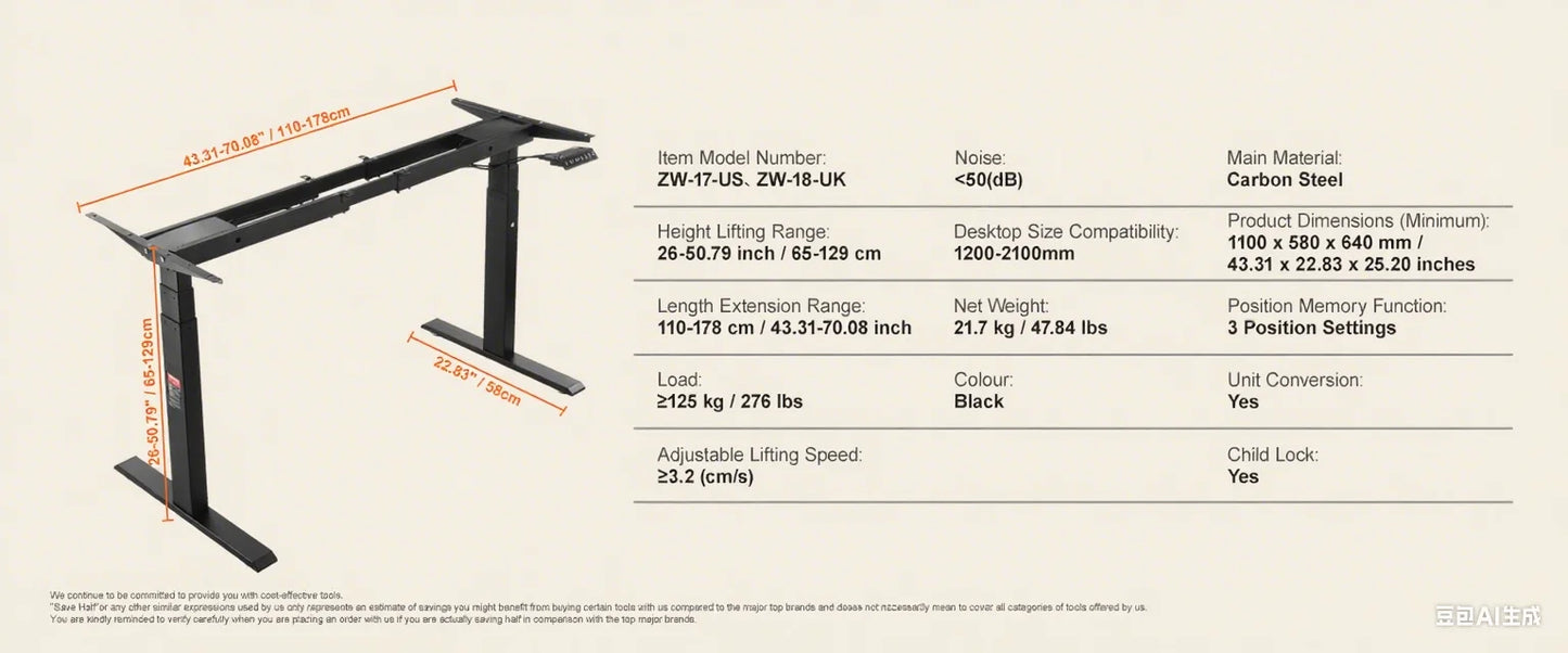 SucceBuy Standing Desk Frame  Electric Stand Up Computer Desk Legs Ergonomic DIY Workstation Base for Home Office Black white