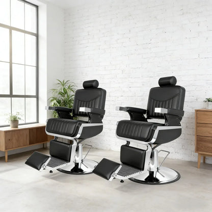 Barber Chair, Modern Hydraulic Reclining Barber Salon Chair with Vertical PU Leather, Adjustable Headrest & Footrest,Customized