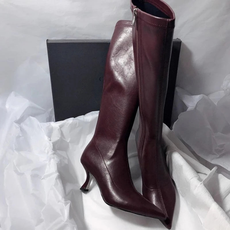 High Heels Women High Boots Suede Pointed Toe Elegant Knee High Shoes Woman Trend Fashion Sexy Pumps Party Chelsea Boots Mujer
