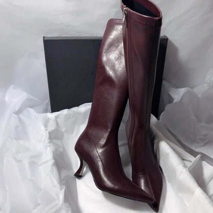 High Heels Women High Boots Suede Pointed Toe Elegant Knee High Shoes Woman Trend Fashion Sexy Pumps Party Chelsea Boots Mujer