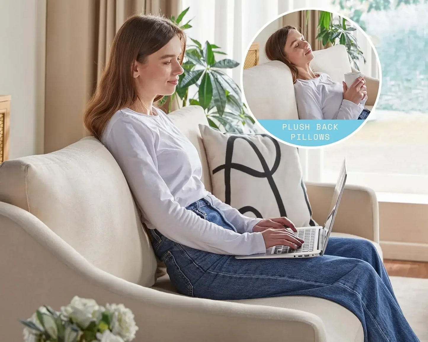 [New Arrival, Discounted Price!]Couch,Comfy Sofa Couch with Slope Armrests, 2 Piece Set Extra Deep Seat Sofa for Living Room, Ap