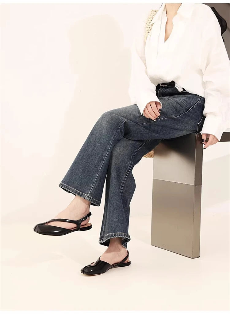 Luxury Tabi Flat Sandals Women Summer Patent Leather Split Toe Slingbacks Ballet Shoes Brand Designer Banquet Wedding Sandalias