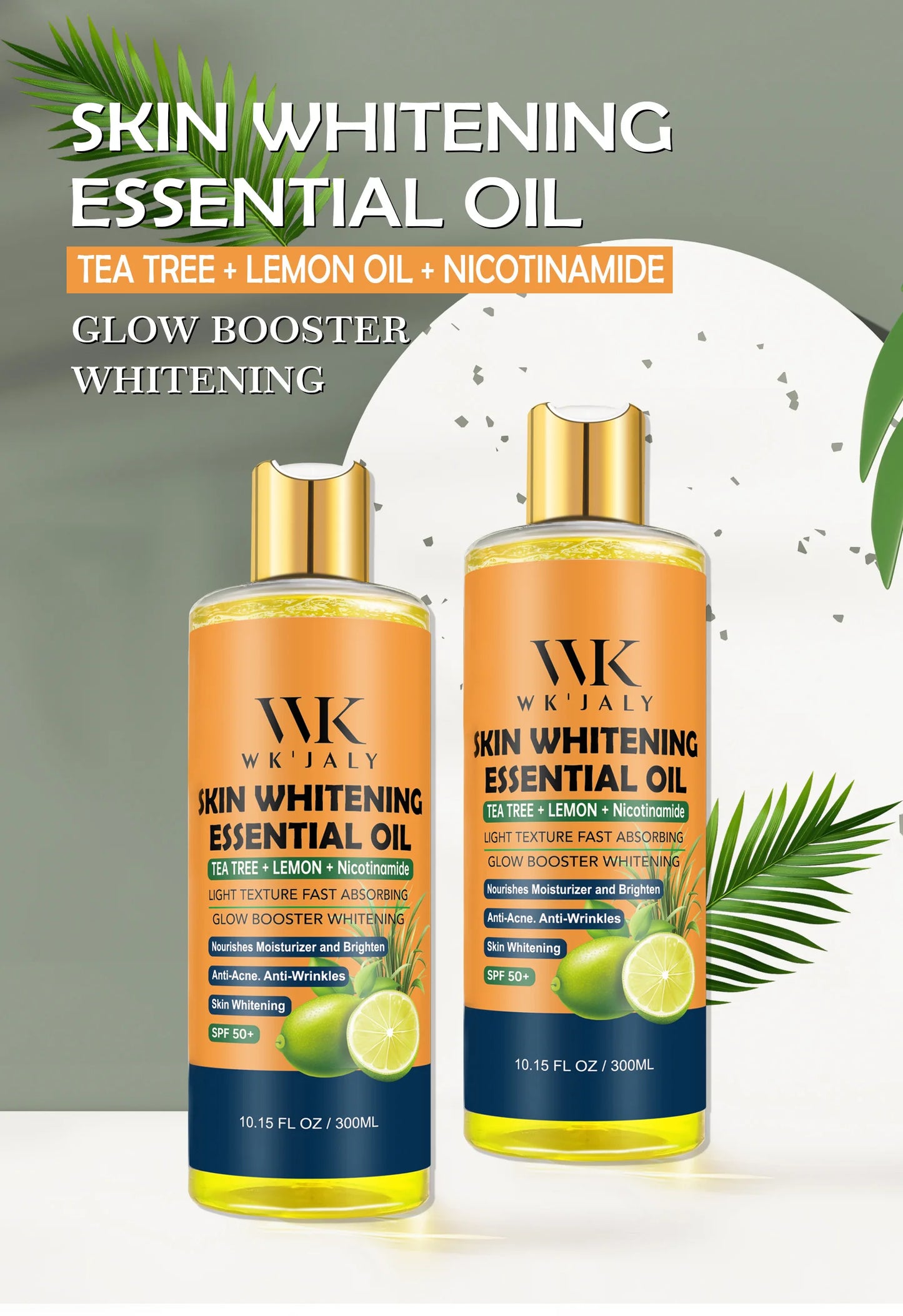 WK JALY Niacinamide Lightening Body Oil For All Skin, With Tea Tree, Lemon, Remove Acne, Fine Lines, Age Spot, Not Greasy, 300ml