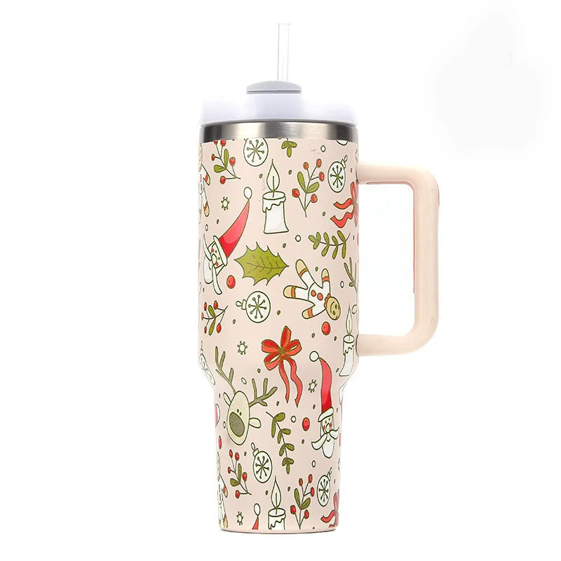 40oz Thermos Bottles Stainless Steel Christmas Series Insulated Water Bottle with Handle/straw Car Ice King Cup Christmas Gift