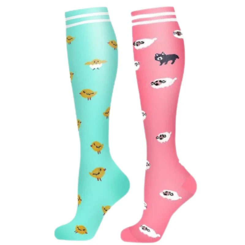 2Pairs New Cat Compression Socks Knee High 20-30 Mmhg Fit Medical Edema Diabetes Varicose Veins Running Compression Sports Socks